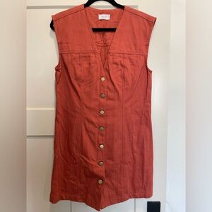 Sage The Label Sleeveless Button-Down Denim Dress in Clay